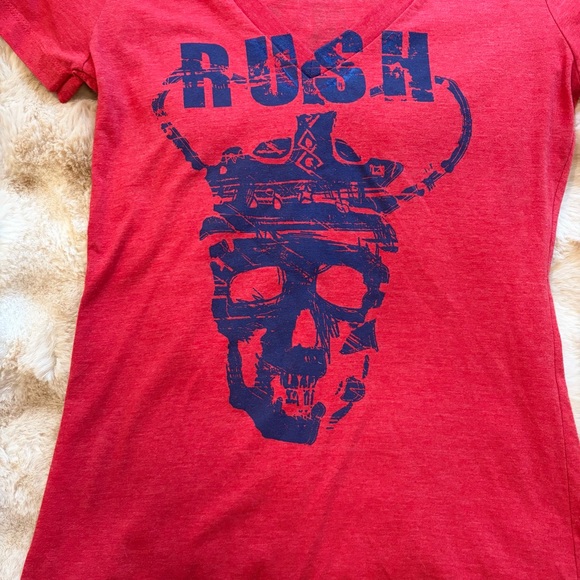 Rush Graphic Skull V-Neck Tee - Red & Navy women’s size large - Picture 2 of 8